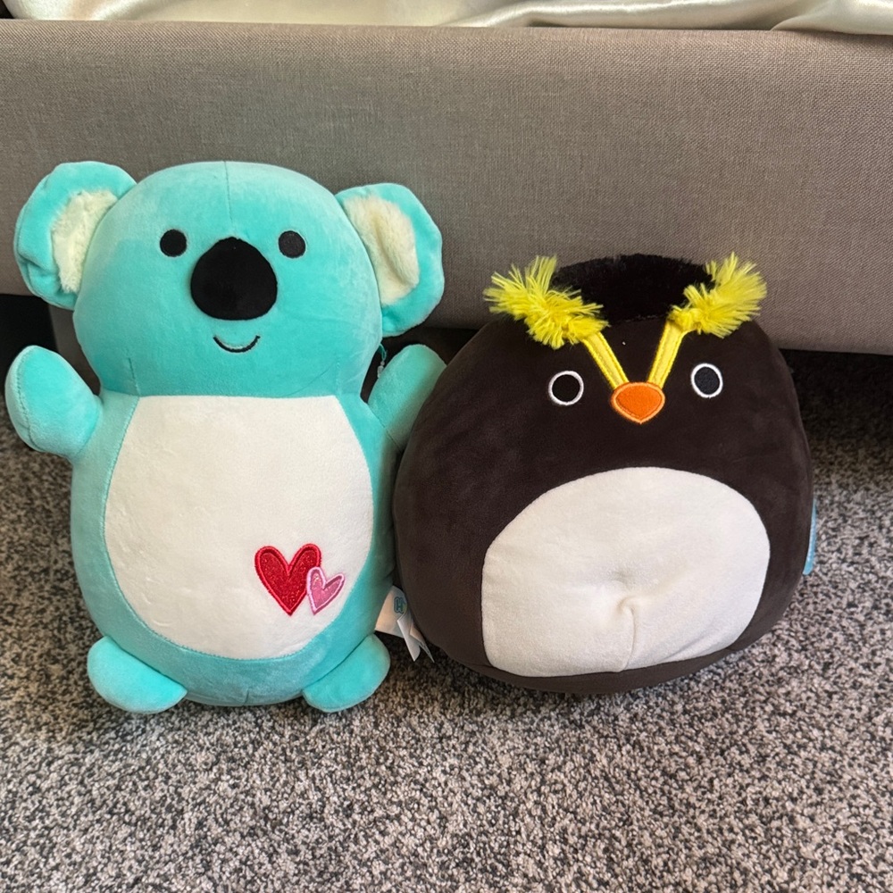 Squishmallows Teal Koala and Brown Penguin Stuffed Animals